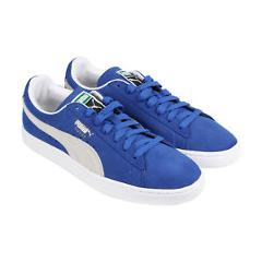 Puma Classic + Mens Blue Suede Lace Up Sneakers Shoes