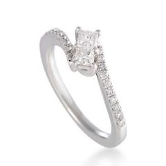 ~.75ct Curved 14K White Gold Diamond Engagement Ring