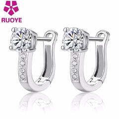 Fashion 925 sterling silver stud earrings jewelry luxury Rhinestone inlaid "U"design ear buckle earrings women jewelry