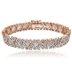 18K Rose Gold Brass 1ct TDW Natural Diamond Chevron Bracelet