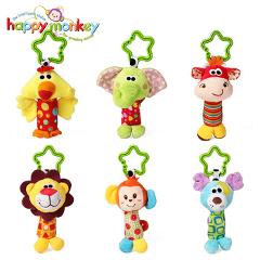 Happy Monkey Animal Plush Stuffed Soft Baby Rattle Stick Toys Hanging Hand Bells for Children Newborn Gift Grasp Game Elephant