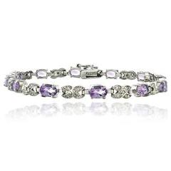 5.6ct Amethyst & Diamond Accent X & Oval Bracelet in Brass