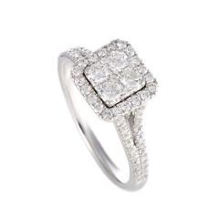 ~.75ct 14K White Gold Full Diamond Pave Small Square Ring