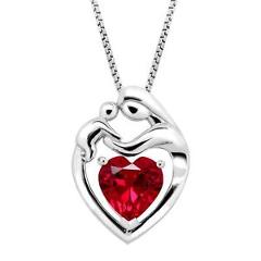 2 1/5 ct Created Ruby Mother & Child Pendant in Sterling Silver