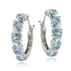 Sterling Silver 3.00ct TGW Blue Topaz S Design Hoop Earrings