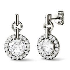 Charles & Colvard 6.0mm Round Moissanite Halo Drop Earrings