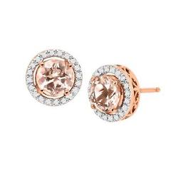 1 1/2 ct Natural Morganite & 1/8 ct Diamond Halo Stud Earrings in 14K Rose Gold