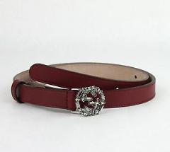 Gucci Women Burgundy Leather Skinny Belt w/Crystal Studded GG Buckle 354380 6263