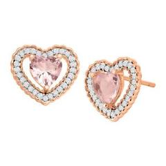 2 7/8 ct Simulated Morganite & CZ Heart Studs in 18K Rose-Gold Plated Silver