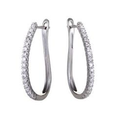 ~.50ct 14K White Gold Diamond Oval Hoop Earrings