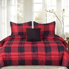 Red/Black Buffalo Plaid Reversible Down Alternative 4 Piece Comforter Set