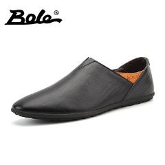 BOLE Men Leather Shoes Big Size 38~45 High Quality Pointed Slip On Men Loafers Soft Moccasins Brand Shoes Men Flat Driving Shoes