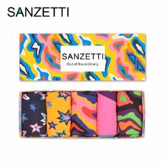 SANZETTI 5 pair/lot Gift Box Colorful Men's Crew Combed Cotton Trendy SkateBoard Socks Fashion Casual Wedding Sock For Male