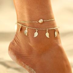 17KM Summer Beach 2 Color Double Leaves Pendant Anklet Foot Chain Bohemian Handmade Beads Anklets Foot Gothic Boho Jewelry