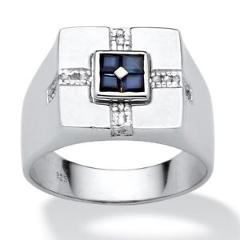 PalmBeach Jewelry Men's 5/8 TCW Blue Sapphire Ring in .925 Sterling Silver
