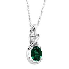 3/4 ct Created Emerald & White Sapphire Pendant in Sterling Silver