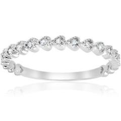 Stackable Diamond Ring Womens 14k White Gold Wedding Band Vintage