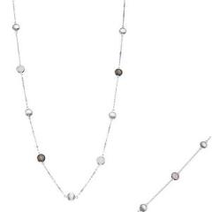 Silver Bezel 26 inches Necklace with Silver Stations with Round Gemstones