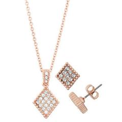 14K Rose Gold Plated Diamond White Pave Crystal Filled Necklace and Earring Set