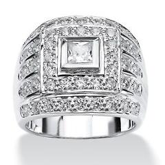 PalmBeach Jewelry Men's 2.89 TCW Square-Cut CZ Ring in .925 Sterling Silver
