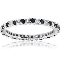 1/2ct Blue Sapphire Diamond Wedding Band Stackable Eternity Ring 14k White Gold