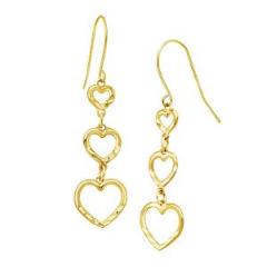 Just Gold Graduated Open Heart Drop Earrings in 10K Gold