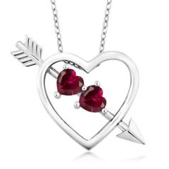 1.20 Ct Heart Shape Red Created Ruby 925 Sterling Silver Heart and Arrow Pendant