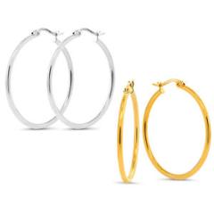 1.25 Inch Stunning Stainless Steel Hoop Earrings Set of Two (30mm Diameter)