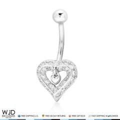 14K White Gold 0.40Ct Created Diamond Two Hearts Navel Belly Button Ring