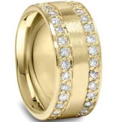 1 1/2ct Channel Set Diamond Brushed Wedding Eternity Ring 14K Yellow Gold