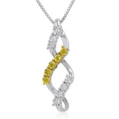 Yellow and White Diamond Swirl Pendant in .925 Sterling Silver