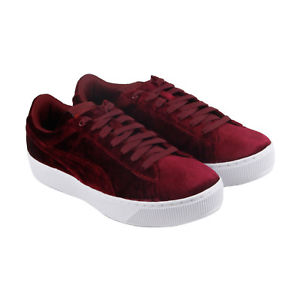 Puma Vikky Platform Vr Bl Womens Red Suede Lace Up Sneakers Shoes