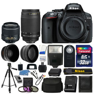 Nikon D5300 Digital SLR Camera + 4 Lens Kit: 18-55mm VR + 70-300mm +32GB Top Kit