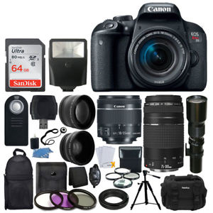 Canon EOS Rebel T7i DSLR Camera +18-55 +75-300 +500mm Lens Deluxe Accessory Kit