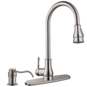 18" Pull-Out Kitchen Sink Faucet Spray Swivel Pull Down Plumbing Soap Dispenser