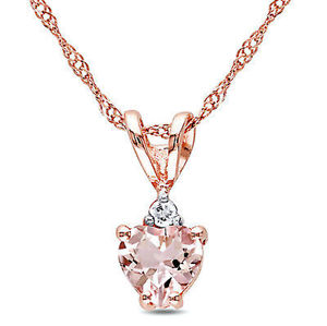 10k Rose Gold Heart-cut Morganite and Diamond Accent Pendant Necklace 17"