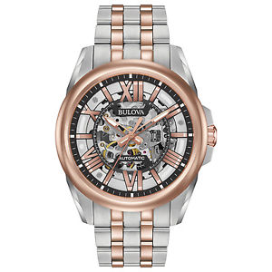 Bulova Men's 98A166 Automatic Skeleton Dial Two-Tone 43mm Bracelet Watch