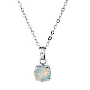 Rhodium Plated Pendant Necklace with 8mm Prong Set White Opal Swarovski