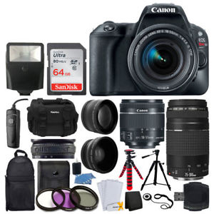 Canon EOS Rebel SL2 Camera + 18-55mm & 75-300mm Lens + 64GB Card + Double Tripod