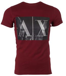 ARMANI EXCHANGE Mens T-Shirt BOX LOGO Premium BURGUNDY Designer $45 Jeans NWT