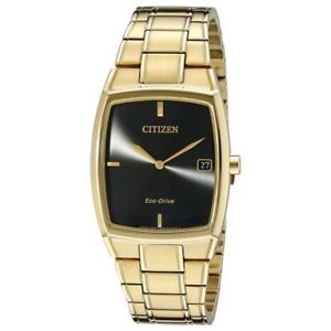 Citizen AU1072-52E Men's Eco-Drive Black Dial Gold Tone Bracelet Dress Watch