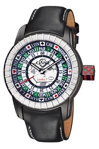 Gv2 By Gevril Men's 9308 Lucky 7 Automatic Black Leather Wristwatch