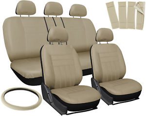 Car Seat Covers Beige 17pc Full Set for Auto w/Steering Wheel/Belt Pad/Head Rest