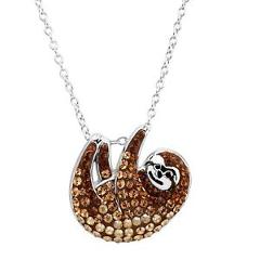 Crystaluxe Sloth Pendant with Swarovski Crystals in Sterling Silver