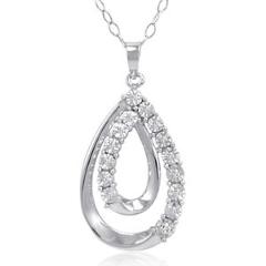 1/10ct REAL Diamond Tear Drop Pendant-Necklace in .925 Sterling Silver