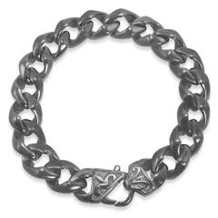 Mens Black Curb Link Stainless Steel Bracelet