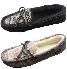 Jockey Women's Cozy Faux Shearling Lined Slip On Moccasin Slippers Black / Taupe