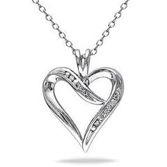 Sterling Silver Diamond Heart Love Pendant Necklace With 18" Chain GH I3 925