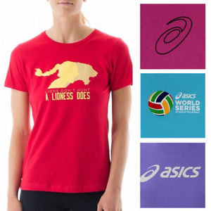 Asics NEW Multi Tone Women's Short Sleeve Graphic Crewneck T-Shirt Tee Top