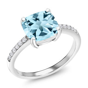 2.86 Ct Cushion Sky Blue Topaz 925 Sterling Silver Engagement Ring